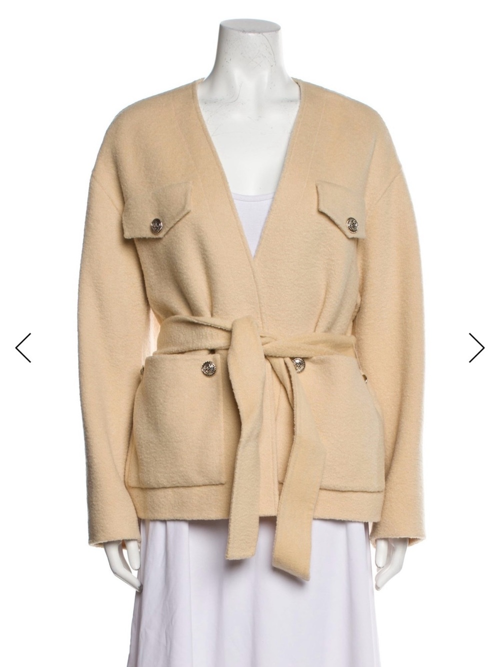 Maje Beige Belted Wool-Blend Jacket